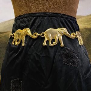 Vintage Festival Y2K Retro Novelty Gold Tone Elephant Chain Belt Anne Klein